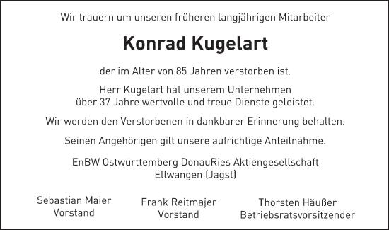 Traueranzeige von Konrad Kugelart