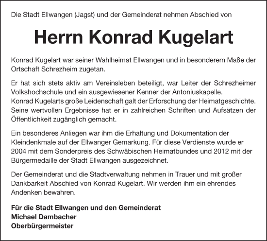 Traueranzeige von Konrad Kugelart von Schwäbische Post