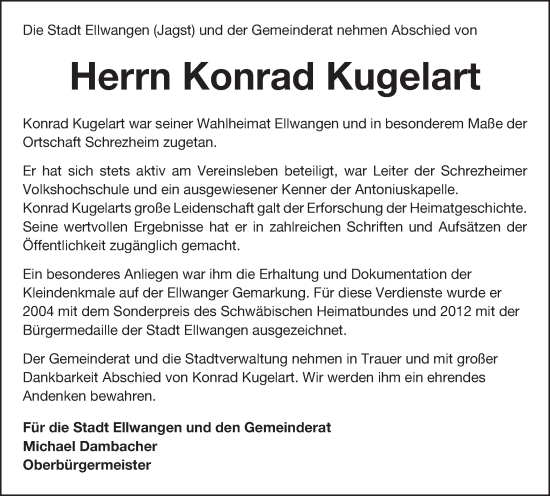 Traueranzeige von Konrad Kugelart