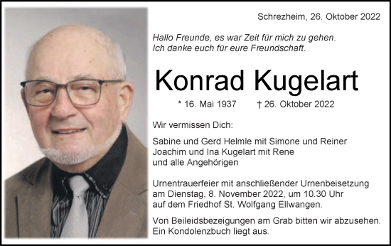 Traueranzeige von Konrad Kugelart