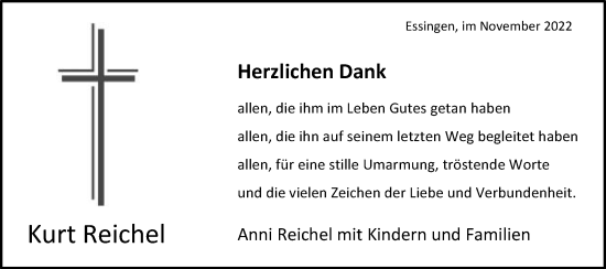 Traueranzeige von Kurt Reichel von Schwäbische Post