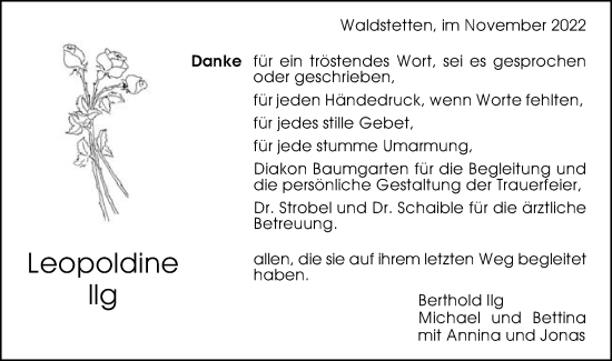 Traueranzeige von Leopoldine Ilg von Gmünder Tagespost