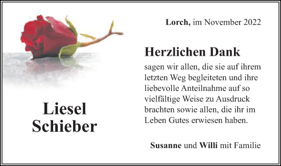 Traueranzeige von Liesel Schieber von Gmünder Tagespost