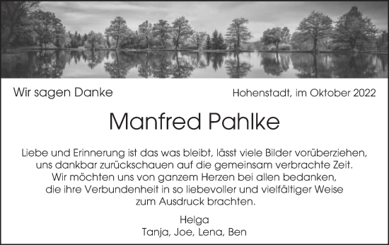 Traueranzeige von Manfred Pahlke von Kocher-Lein-Bote