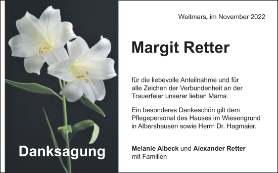 Traueranzeige von Margit Retter von Gmünder Tagespost
