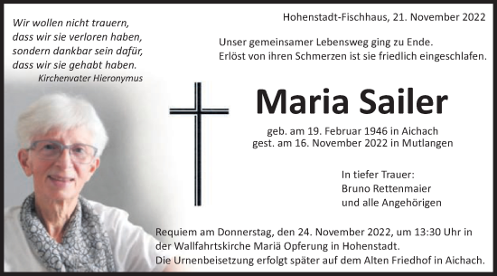 Traueranzeige von Maria Sailer von Schwäbische Post