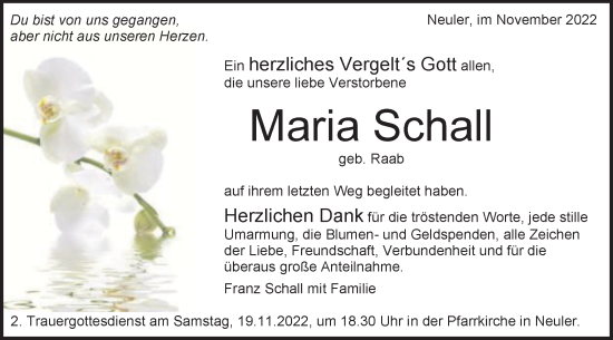 Traueranzeige von Maria Schall von Schwäbische Post