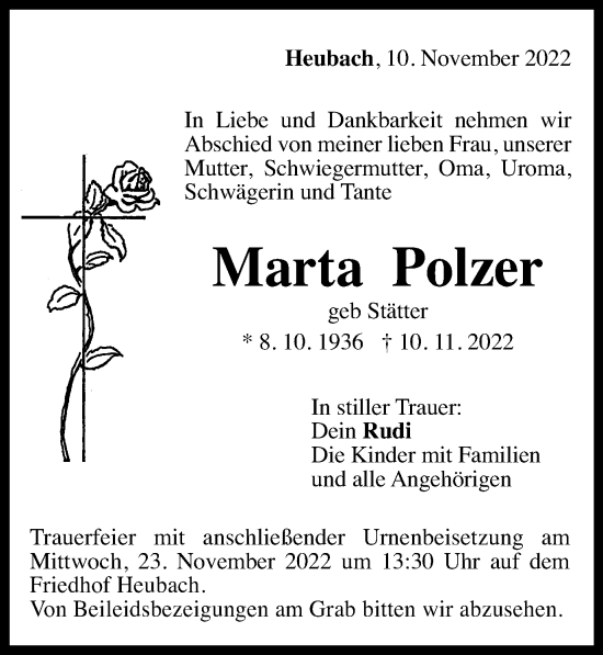Traueranzeige von Marta Polzer von Gmünder Tagespost