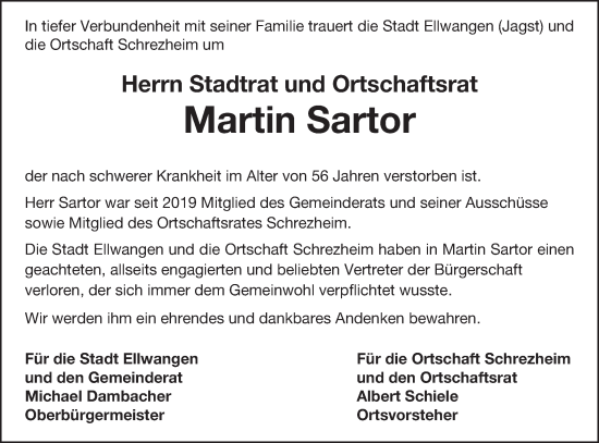 Traueranzeige von Martin Sartor von Schwäbische Post