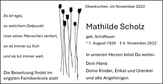 Traueranzeige von Mathilde Scholz von Schwäbische Post
