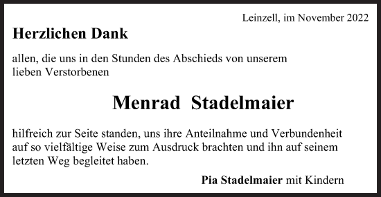 Traueranzeige von Menrad Stadelmaier