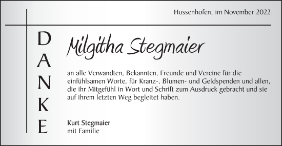 Traueranzeige von Milgitha Stegmaier von Gmünder Tagespost