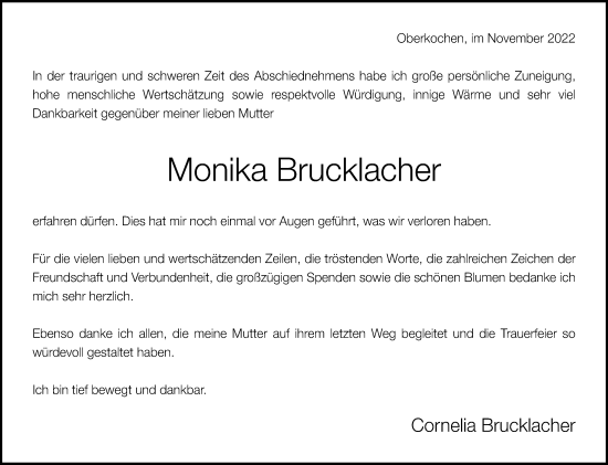 Traueranzeige von Monika Brucklacher von Amtsblatt_Oko