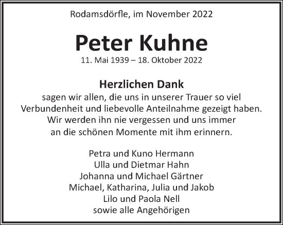 Traueranzeige von Peter Kuhne von Schwäbische Post