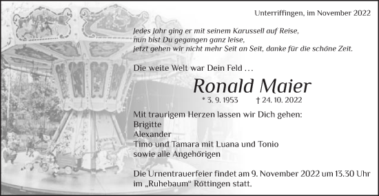 Traueranzeige von Ronald Maier von Schwäbische Post