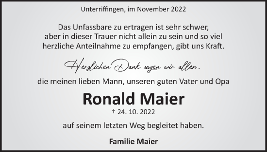 Traueranzeige von Ronald Maier von Schwäbische Post