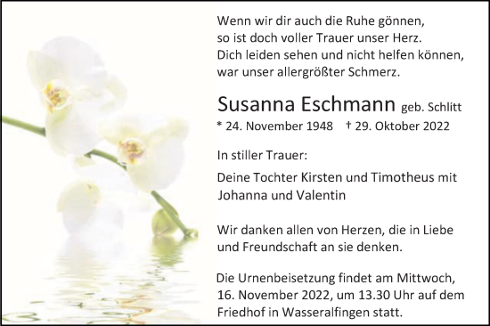 Traueranzeige von Susanne Eschmann von Schwäbische Post