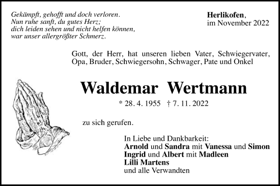 Traueranzeige von Waldemar Wertmann von Gmünder Tagespost