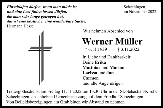 Traueranzeige von Werner Müller von Gmünder Tagespost