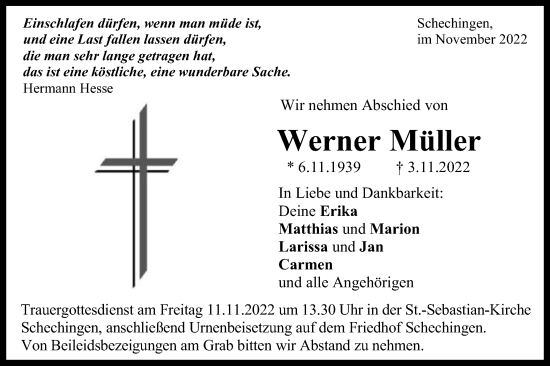 Traueranzeige von Werner Müller