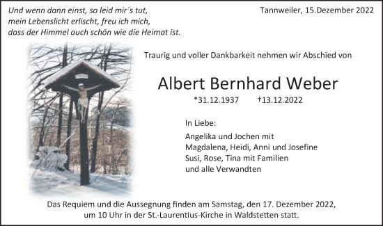 Traueranzeige von Albert Bernhard Weber von Gmünder Tagespost