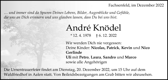 Traueranzeige von Andre Knödel von Schwäbische Post