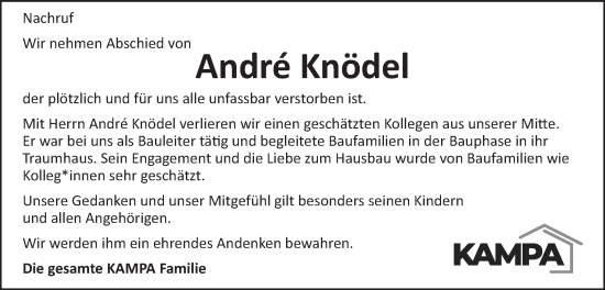 Traueranzeige von Andre Knödel von Schwäbische Post