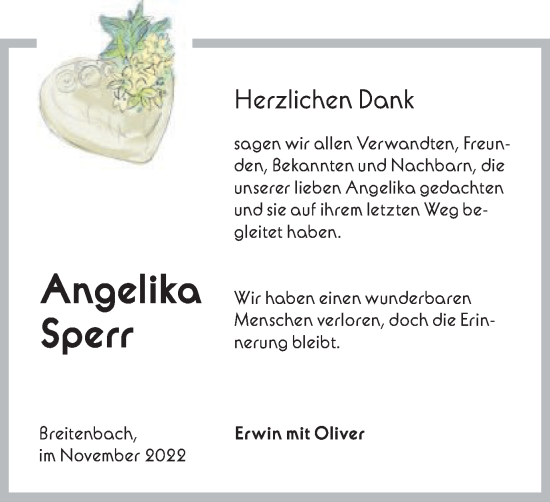 Traueranzeige von Angelika Sperr von Schwäbische Post