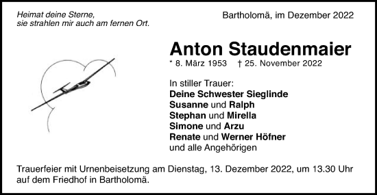 Traueranzeige von Anton Staudenmaier von Gmünder Tagespost