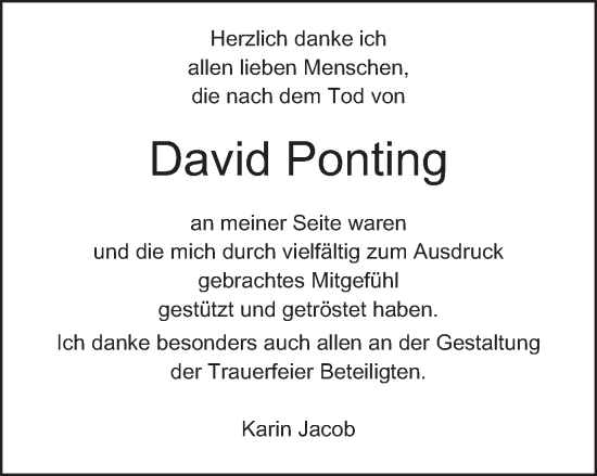 Traueranzeige von David Ponting von Amtsblatt_Oko