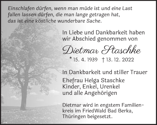 Traueranzeige von Dietmar Staschke von Schwäbische Post
