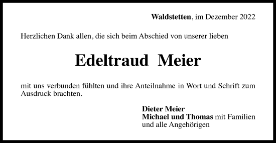 Traueranzeige von Edeltraud Meier von Gmünder Tagespost