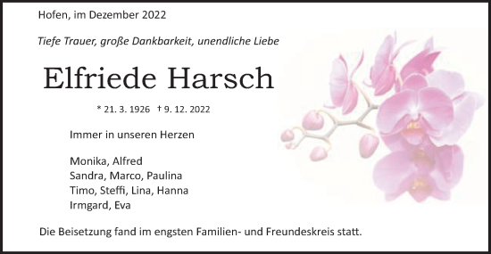 Traueranzeige von Elfriede Harsch von Schwäbische Post