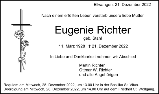 Traueranzeige von Eugenie Richter