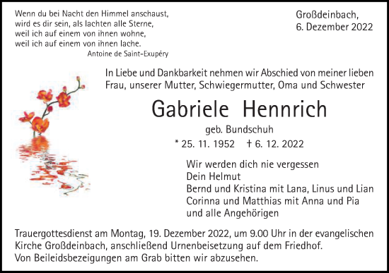 Traueranzeige von Gabriele Hennrich von Gmünder Tagespost