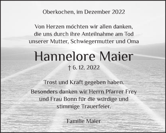 Traueranzeige von Hannelore Maier von Amtsblatt_Oko