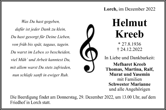 Traueranzeige von Helmut Kreeb von Gmünder Tagespost
