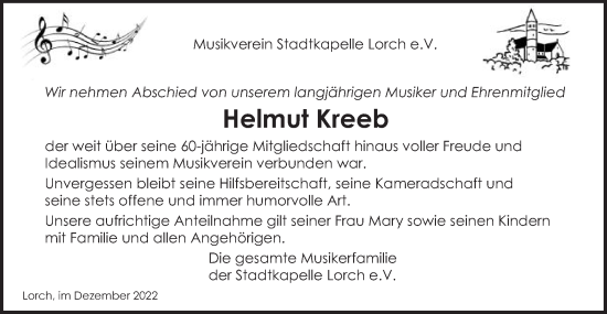 Traueranzeige von Helmut Kreeb von Gmünder Tagespost