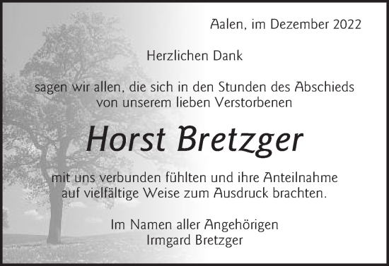 Traueranzeige von Horst Bretzger von Schwäbische Post