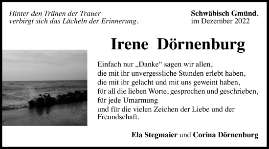 Traueranzeige von Irene Dörnenburg von Gmünder Tagespost
