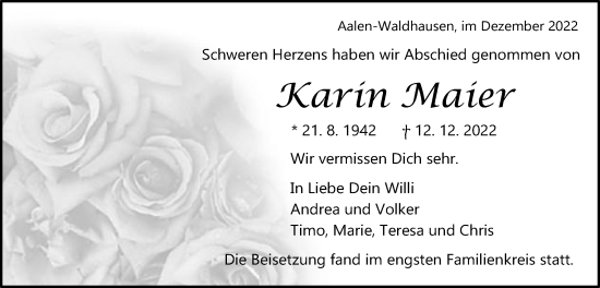 Traueranzeige von Karin Maier von Schwäbische Post