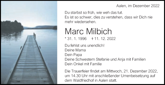 Traueranzeige von Marc Milbich von Schwäbische Post