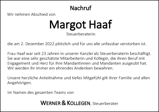 Traueranzeige von Margot Haaf von Gmünder Tagespost