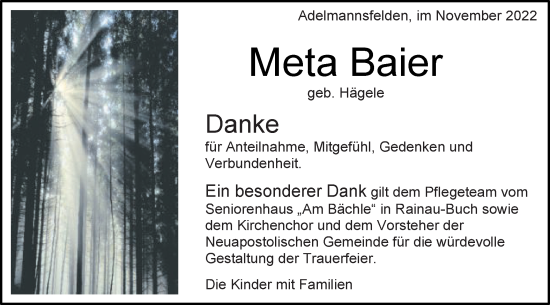 Traueranzeige von Meta Baier