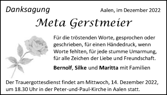 Traueranzeige von Meta Gerstmeier von Schwäbische Post