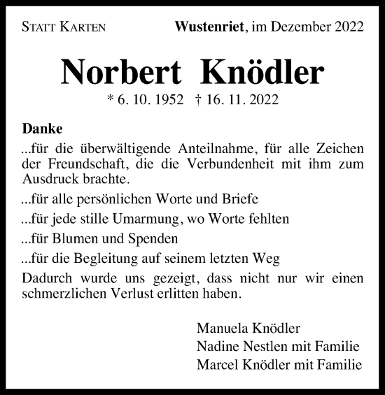Traueranzeige von Norbert Knödler von Gmünder Tagespost