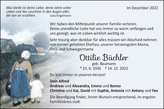 Traueranzeige von Ottilie Büchler von Schwäbische Post
