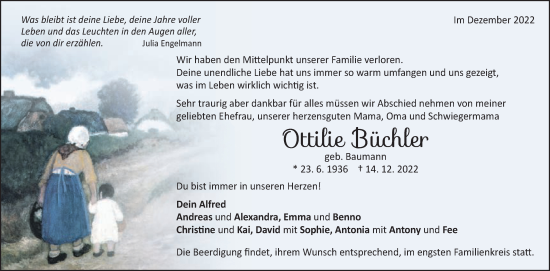 Traueranzeige von Ottilie Büchler von Amtsblatt_Oko