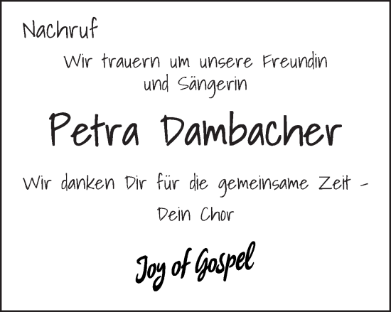 Traueranzeige von Petra Dambacher