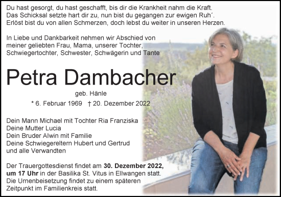 Traueranzeige von Petra Dambacher